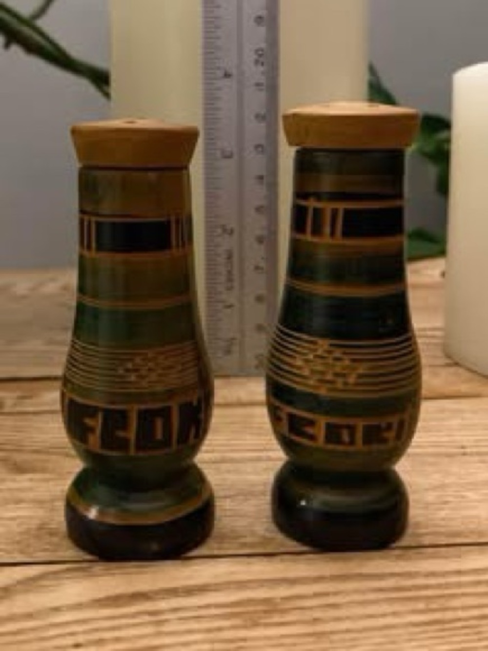 Vintage Hand-Painted Wooden Salt & Pepper Shakers Mexico Southwestern Rustic